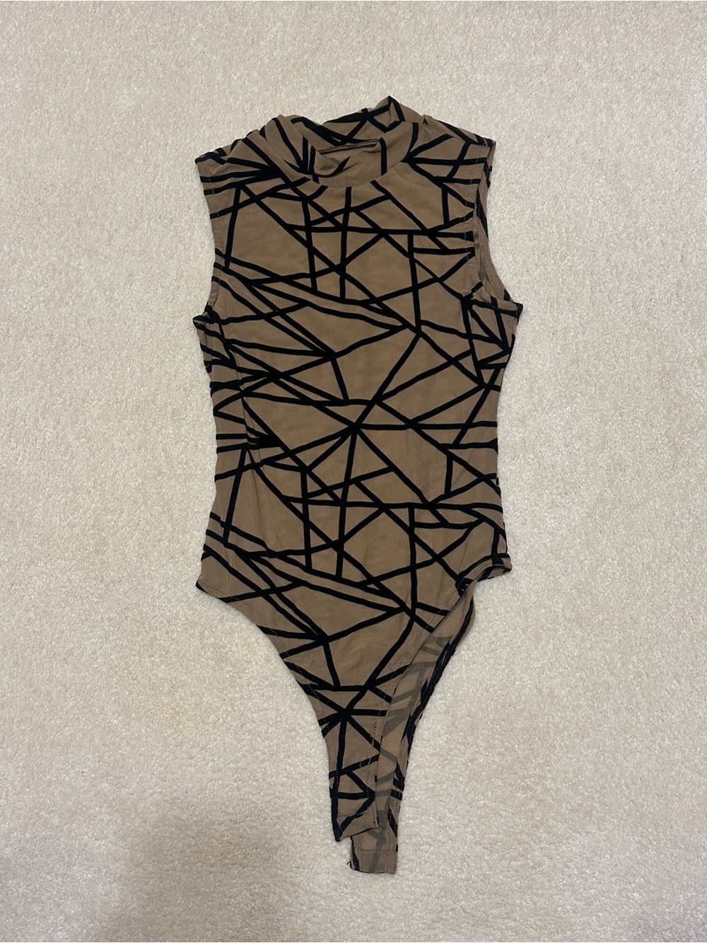 Fashion Nova Brown Geometric Sleeveless Bodysuit
